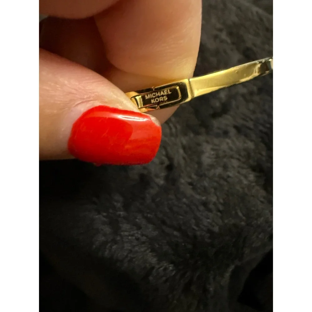 Michael Kors Gold Tone Pave MK Logo Hinge Bangle Bracelet
